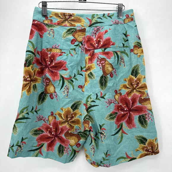 NWT Anthropologie Farm Rio Melanie Bermuda‎ Linen Shorts Sz S Blue Tropical Boho - Picture 3 of 12